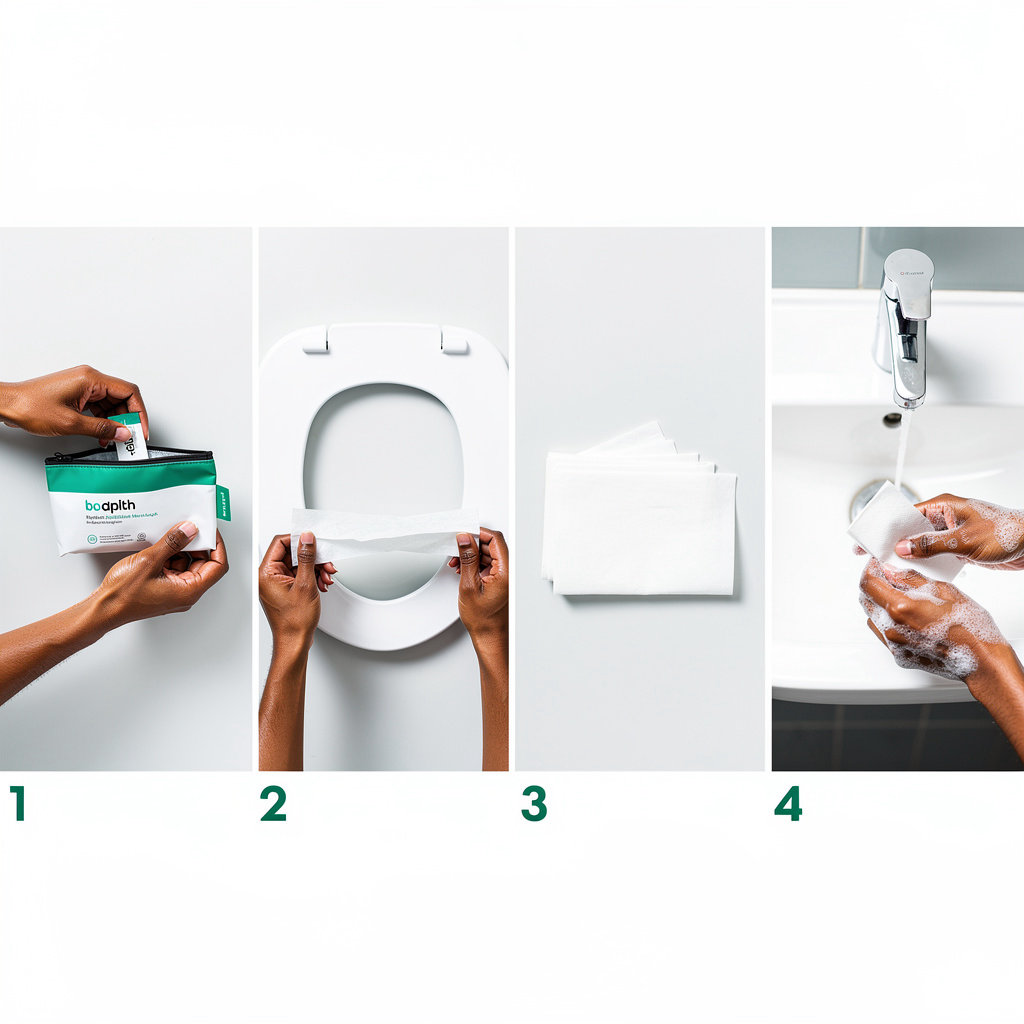 Toisafe.com pocket hygiene kit four-step process - tear, line, use, wash