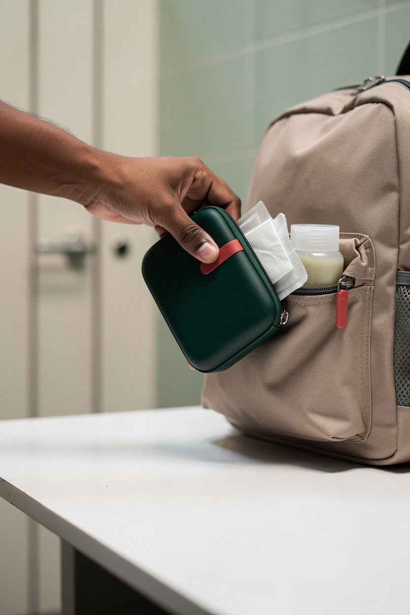 Toisafe.com pocket hygiene kit demonstrating confidence and control in public restroom use